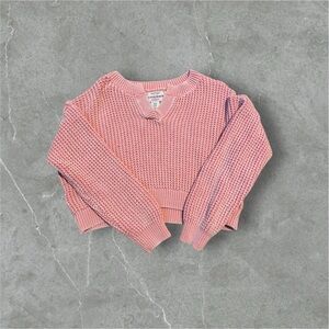 Haute Hippie Style Pink Cable Knit Crop V-Neck Long Sleeve Sweater